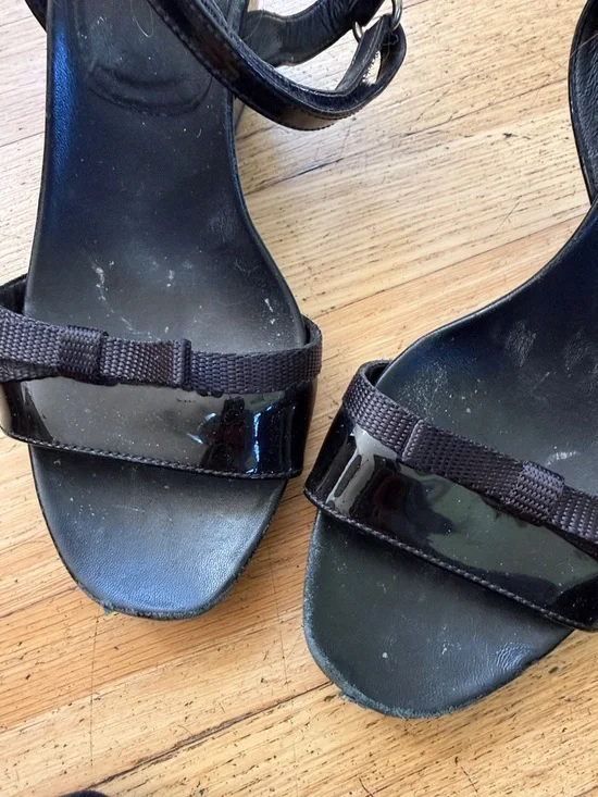 Prada Black Patent Leather Bow Ankle-Strap Sandals - Picture 3 of 5